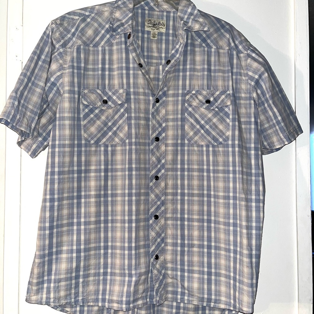 Cabela's Blue Casual Button Down Shirt Lightweight Cotton